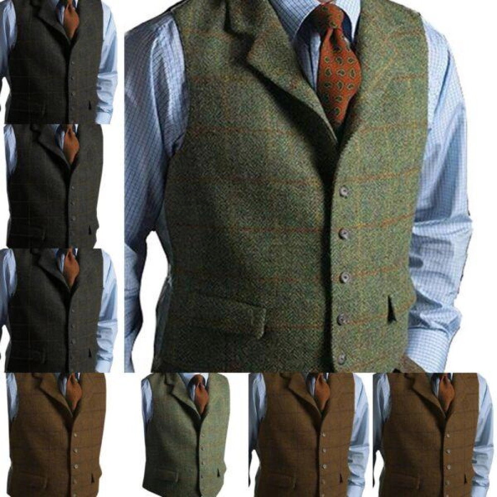 Mens Tweed Waistcoats Cowboy Herringbone Vintage Wedding Vests S M Large XL XXL Mens Tweed Waistcoats Cowboy Herringbone Vintage Wedding Vests S M Large XL XXL