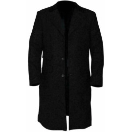 Peaky Blinders Mens 3/4 Long Black Wool Crombie Overcoat Jacket Slim Fit Coat