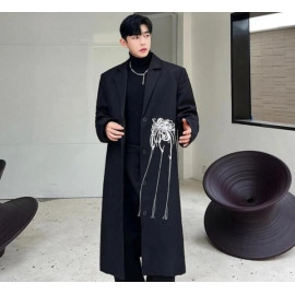 Men's Fashion Winter Lapel Long Sleeve Loose Flowers Windbreakers Casual Coats