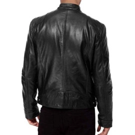 Mens Retro Leather Jacket Motorcycle Stand Collar Biker Coat Zip Up Outwear Tops
