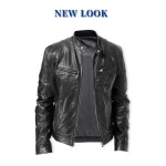Mens Retro Leather Jacket Motorcycle Stand Collar Biker Coat Zip Up Outwear Tops