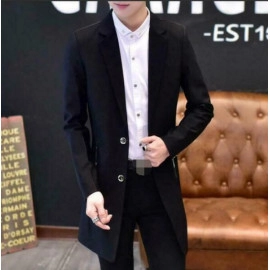 Mens Lapel Collar Slim Long Trench Coat Jacket Formal Prom Blazers Suit Outwear