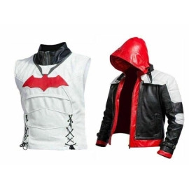 RED HOOD LEATHER JACKET & VEST BATMAN ARKHAM KNIGHT GAME COSTUME