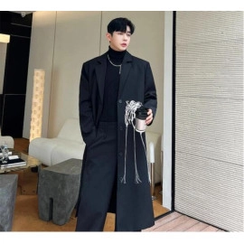 Men's Fashion Winter Lapel Long Sleeve Loose Flowers Windbreakers Casual Coats