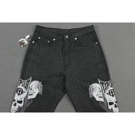 New Mens Hip Hop Jeans Denim Embroidery Skull Skeleton Baggy Trousers Streetwear