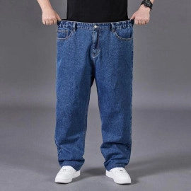 Men Denim Pants Jeans Trousers Straight Leg Loose Workwear Plus Size Casual