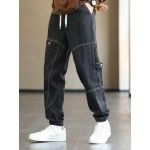 2023 New Men's Strap Jeans Fashion Elastic Cotton Denim Harlan Pants