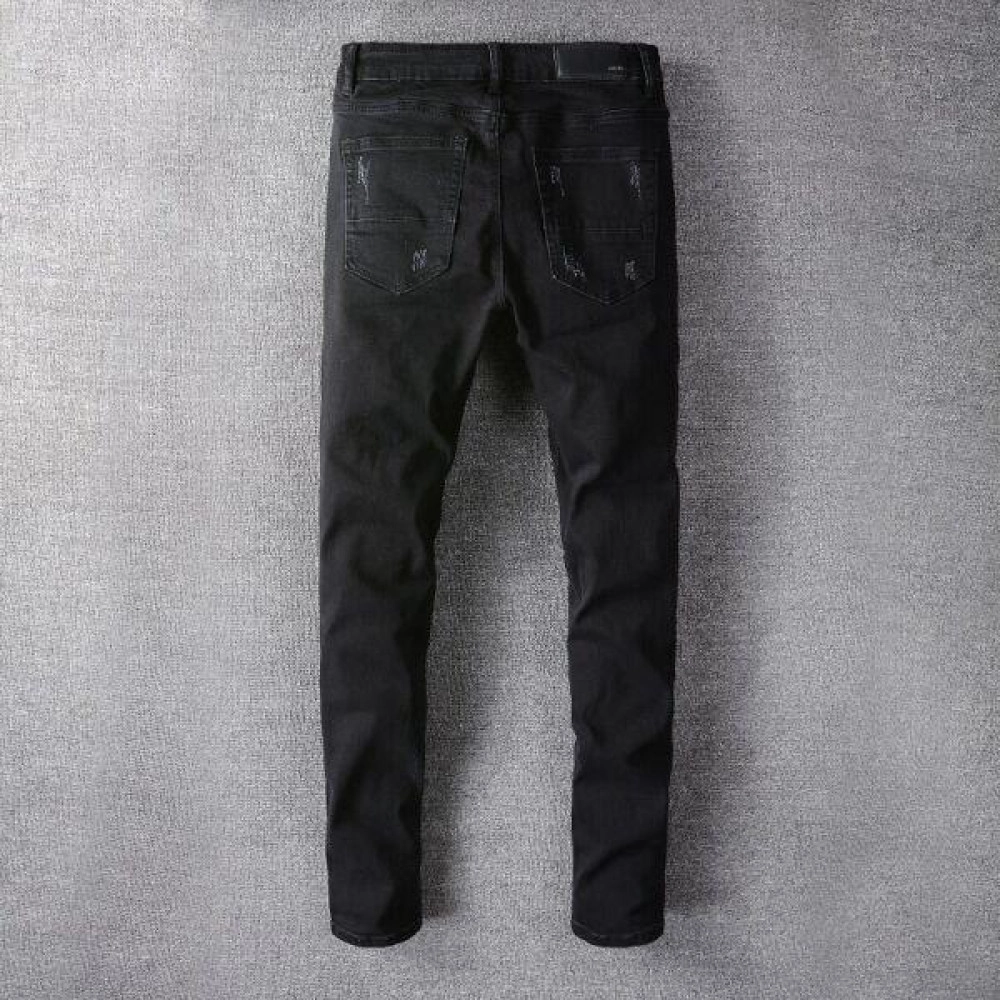 Men's Knee Hole Patch Elastic Cloth Slim Jeans Retro Classic Black Biker Pants Men's Knee Hole Patch Elastic Cloth Slim Jeans Retro Classic Black Biker Pants