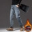 Winter New Men's Brushed Warm Jeans Slim Fit Thickened Elastic Denim Pants