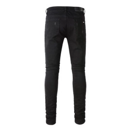 Men Ripped Shepherd Check Patch Slim Jeans Retro High Street Classic Black Pants