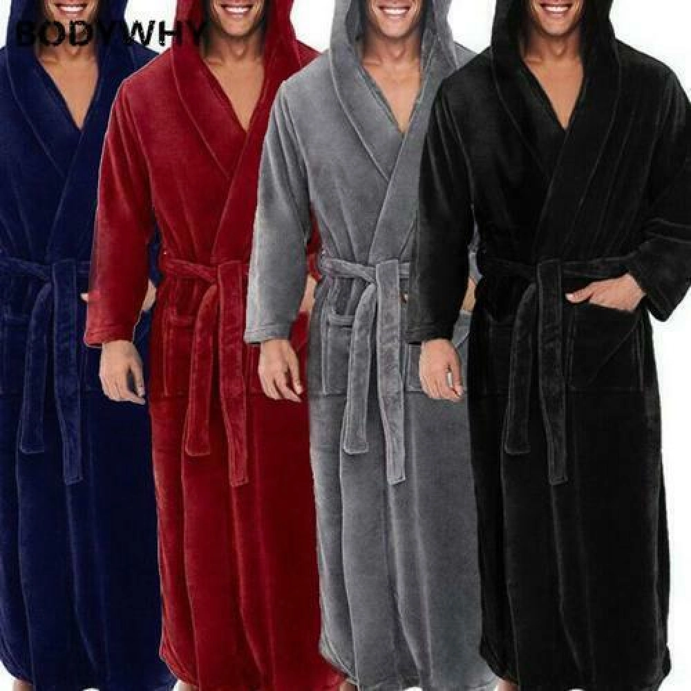Winter Warm Bathrobe Men's Bathrobe Nightgown Soft Coral Velvet Hooded Bathrobe Winter Warm Bathrobe Men's Bathrobe Nightgown Soft Coral Velvet Hooded Bathrobe