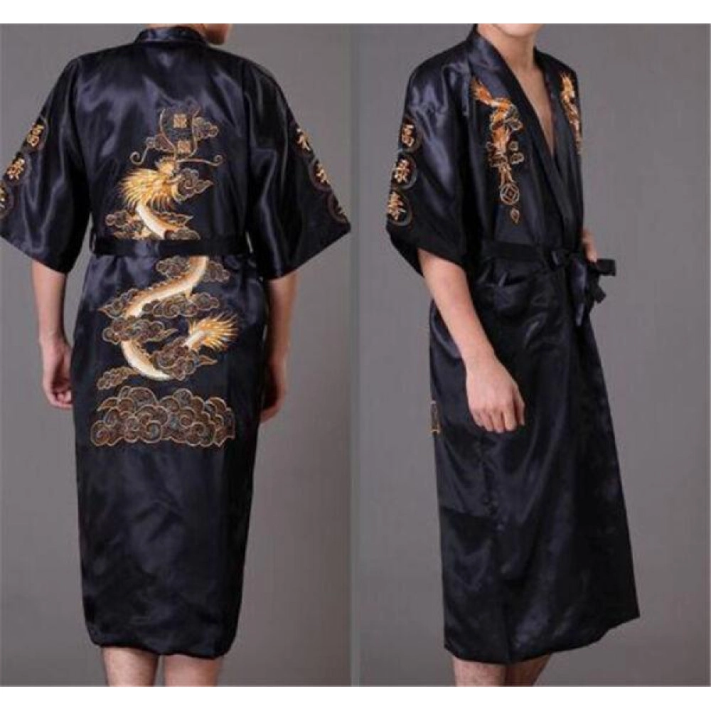Kimono Bathrobe Gown Home Clothing Men Embroidery Robe Sleepwear Loose Nightwear Kimono Bathrobe Gown Home Clothing Men Embroidery Robe Sleepwear Loose Nightwear