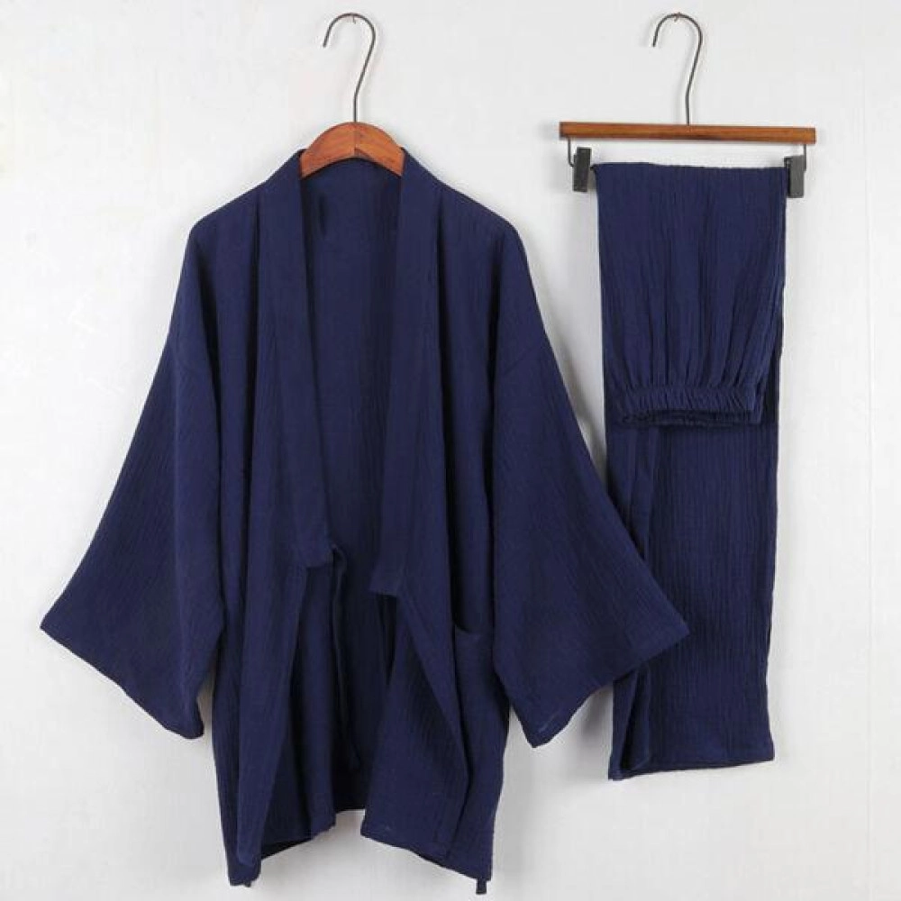 Japanese Men's Crepe Cotton Yukata Pajamas Set Kimono Top Pants Sleepwear Lounge Japanese Men's Crepe Cotton Yukata Pajamas Set Kimono Top Pants Sleepwear Lounge
