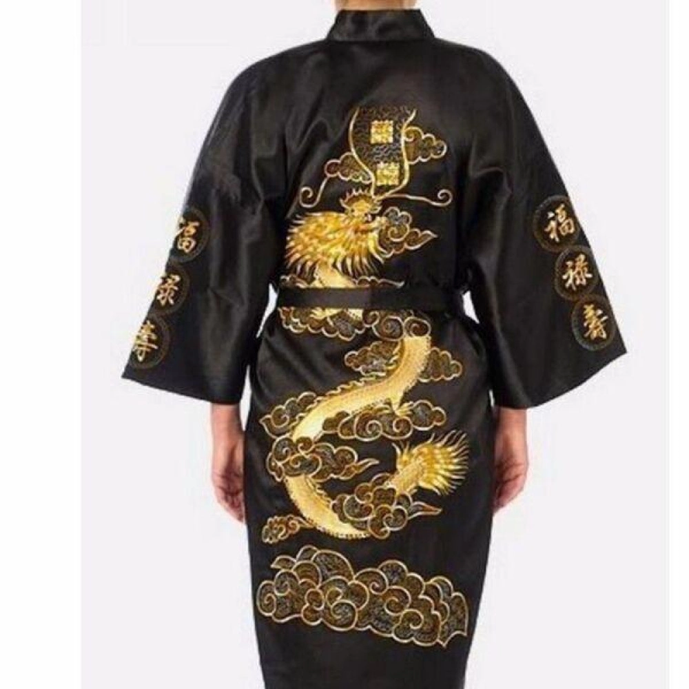 Chinese Men's Traditional DragonEmbroidery Satin Robe Bath Gown Male Sleepwear Chinese Men's Traditional DragonEmbroidery Satin Robe Bath Gown Male Sleepwear