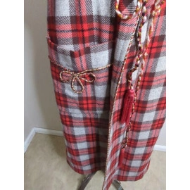 Vintage Gray Red Plaid Wool Robe Cording Tie Tassel Western Men Women Black