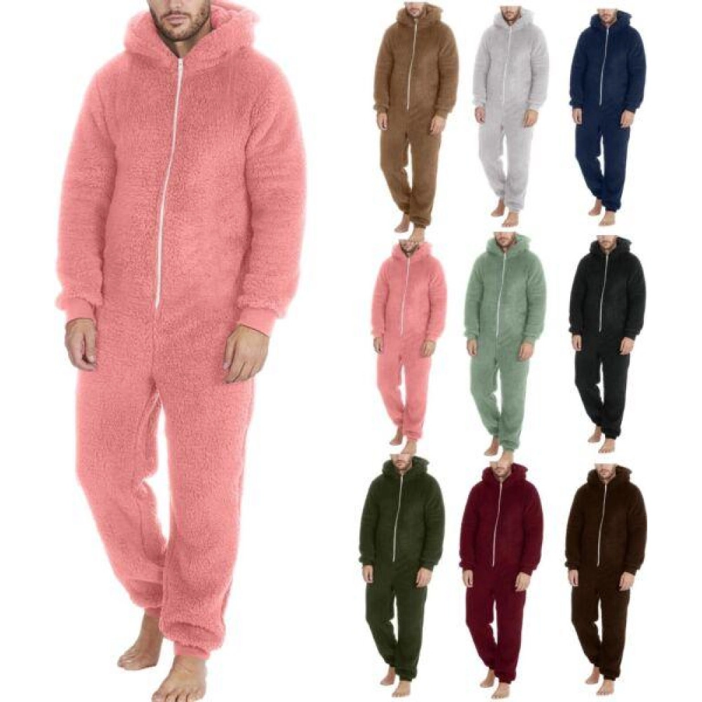 Men's Warm Furry Plush Long Sleeve Pajamas Casual Solid Zip Up Loose Jumpsuit Men's Warm Furry Plush Long Sleeve Pajamas Casual Solid Zip Up Loose Jumpsuit
