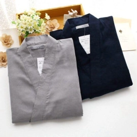 Men Traditional Japanese Pajamas Set Cotton Robe Pants Nightgown Japan Style