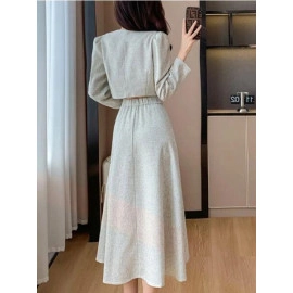Single Breasted Short Coat + High Waist Mid Length Skirt Ladies Suit 2 Piece Set