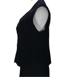 Vintage 70s Midi Skirt Suit Size M Black Velvet Two Lucite Button Vest 