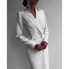 Long Jacket Dress Women Ladies Double Breasted Formal Dress Prom Evening Wear