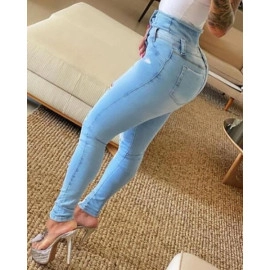 New Fashion Women Skinny Ripped Patchwork Casual Denim Jeans Pants Bottom
