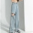 Womens Ripped Jeans Denim Trousers Long Pants Cut Knee Straight Wide Leg Casual