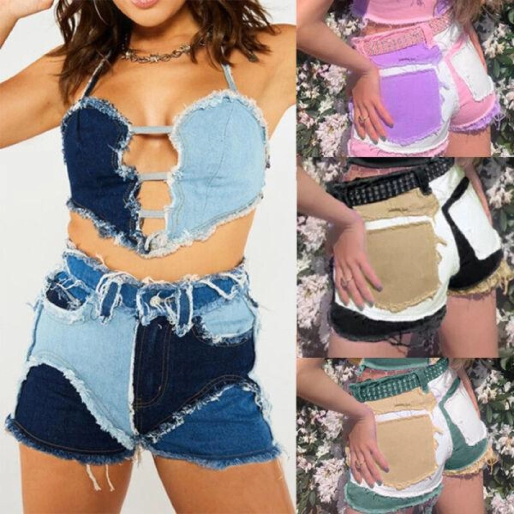 New Women Stylish Color Patchwork Ripped Skinny Club Party Jeans Denim Pants New Women Stylish Color Patchwork Ripped Skinny Club Party Jeans Denim Pants