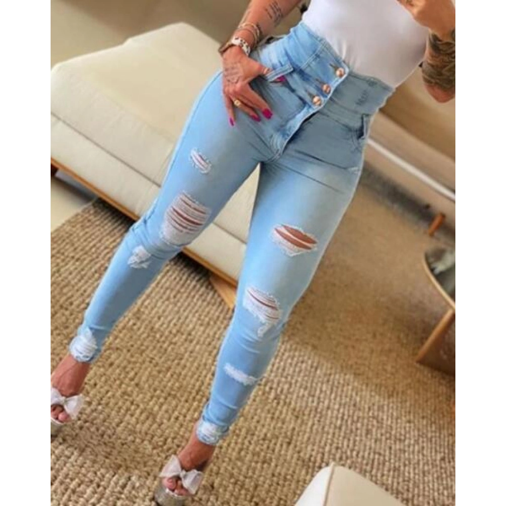 New Fashion Women Skinny Ripped Patchwork Casual Denim Jeans Pants Bottom New Fashion Women Skinny Ripped Patchwork Casual Denim Jeans Pants Bottom