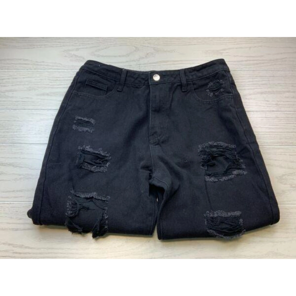 High Rise Distressed Tapered Leg Jeans, Women's Size 14, Black NEW MSRP $45 High Rise Distressed Tapered Leg Jeans, Women's Size 14, Black NEW MSRP $45
