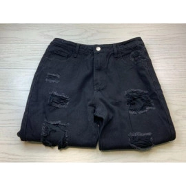 High Rise Distressed Tapered Leg Jeans, Women's Size 14, Black NEW MSRP $45