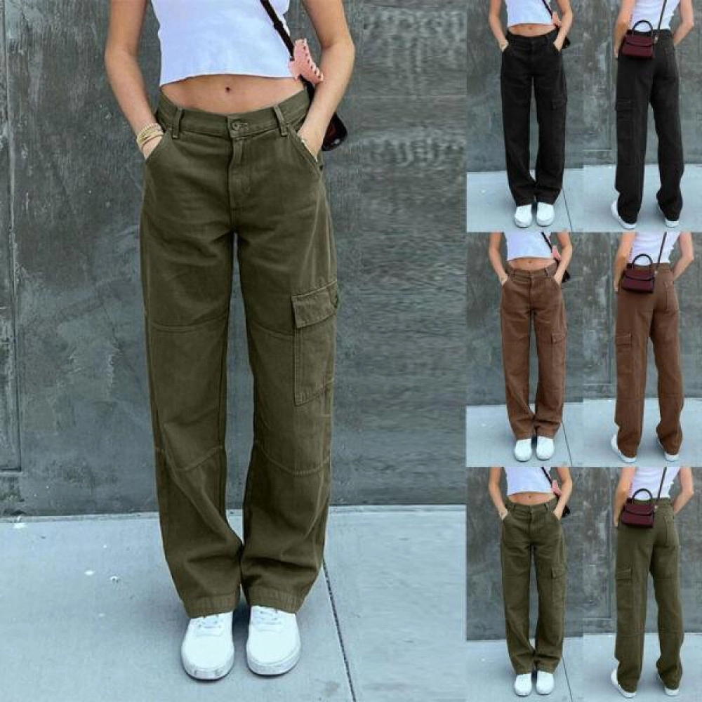 Women Jeans Wide Leg Straight Demin Cargo Pants Casual Trousers With Pocket Women Jeans Wide Leg Straight Demin Cargo Pants Casual Trousers With Pocket